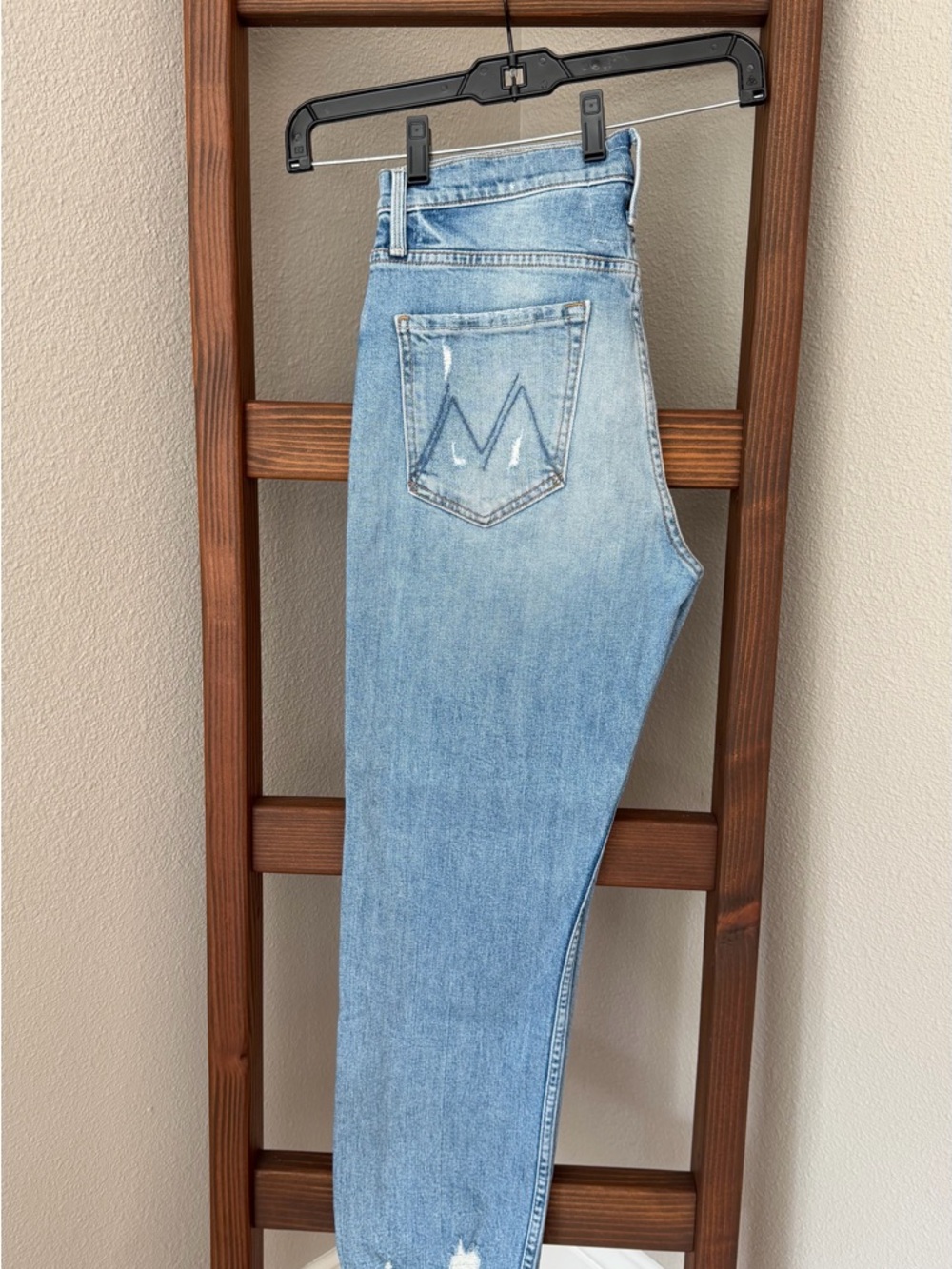 MOTHER Light Blue Cropped Straight Jeans. The Tomcat, distressed - Picture 4 of 6